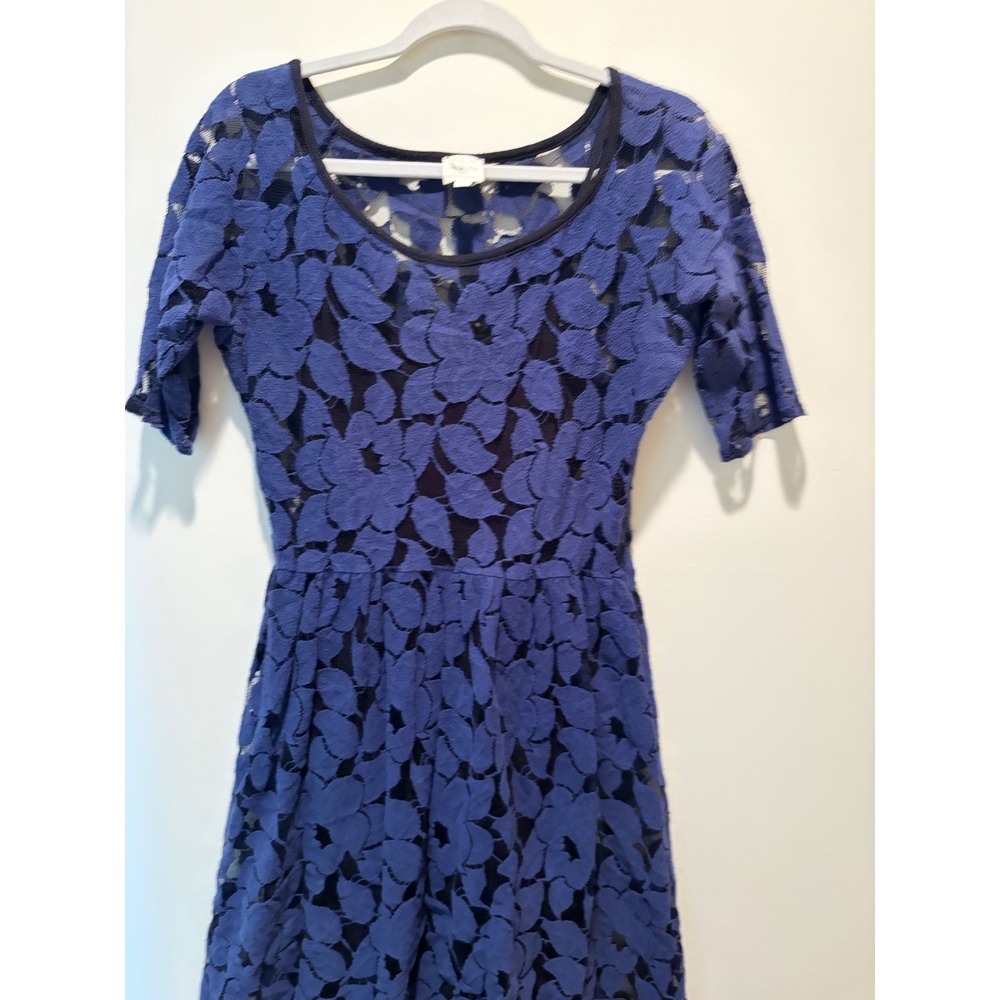 Weston Wear Blue Lace Fit and Flare Dress Elbow Sleeve Scoop Neck Womens Medium